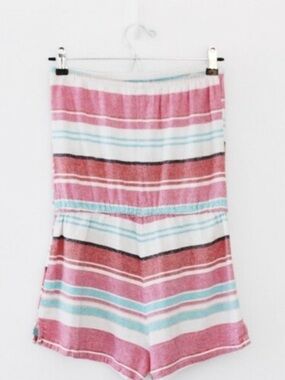Old Navy Linen Blend Strapless Romper Sz L Stripe Resortwear Beachy Bright